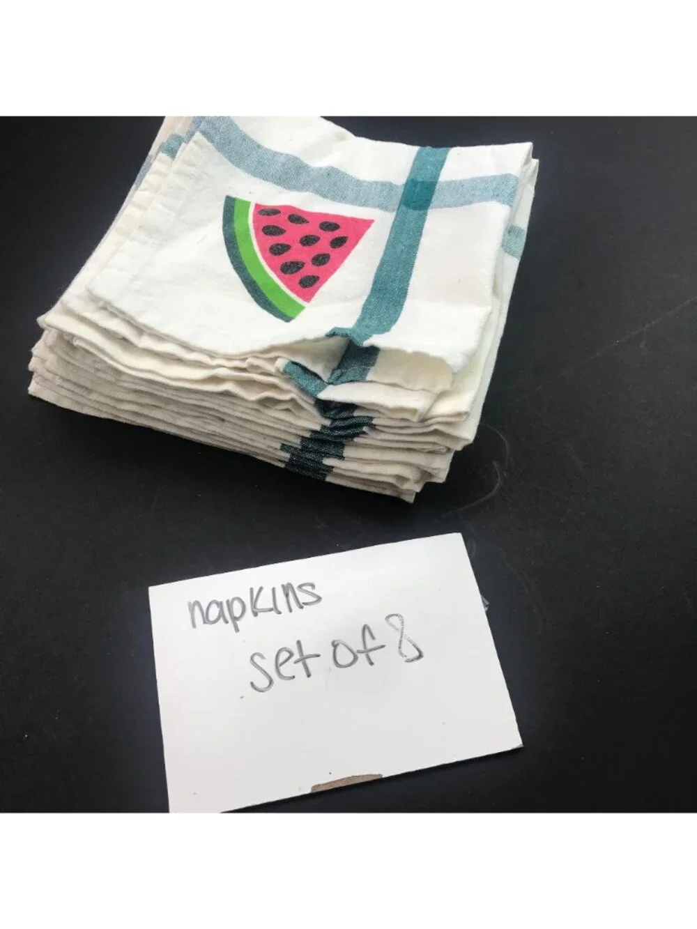 Watermelon Slice Summer Green Plaid Napkins Table Decoration Set Of 8